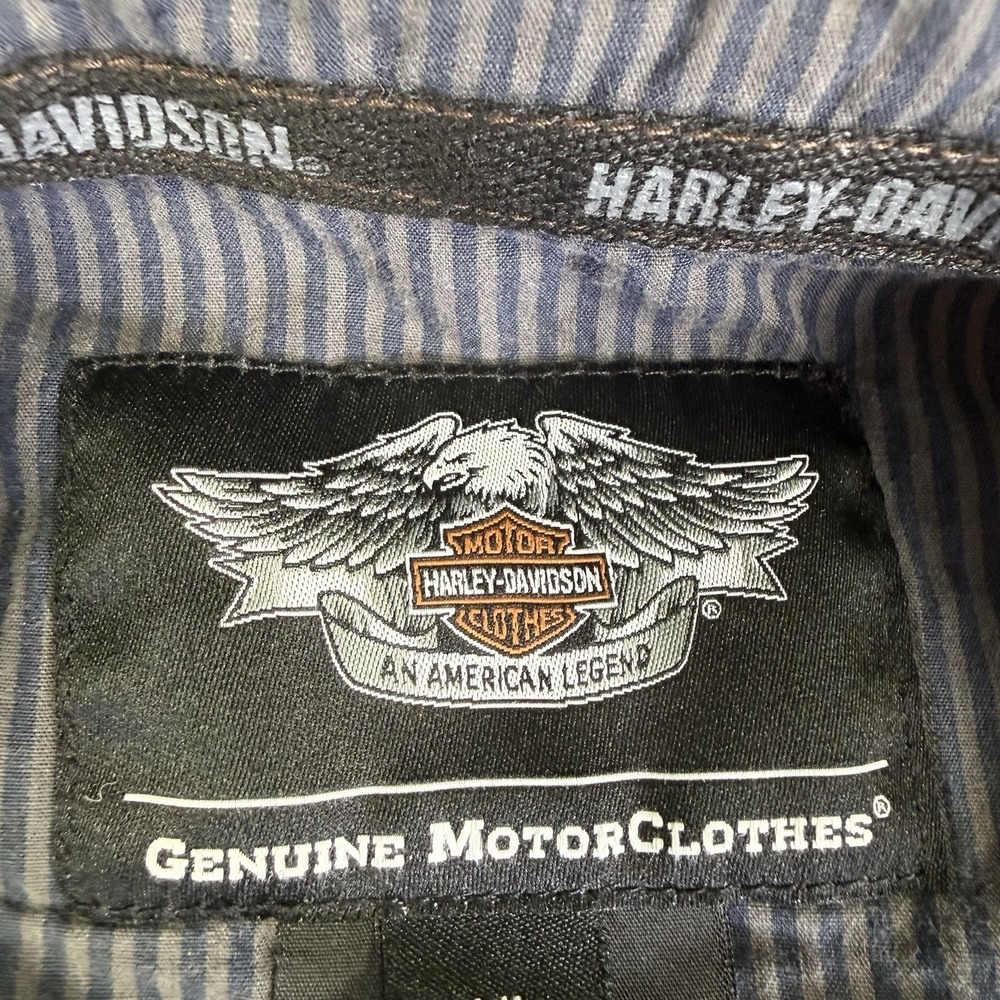 VTG Harley Davidson Long Sleeve Striped Button Up Shirt Embroidered Gray Mens L - Picture 4 of 9